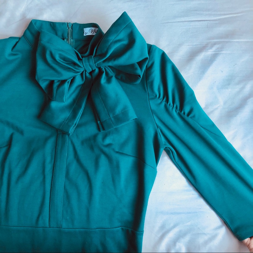 Pinup Unique Deep Teal LongSleeve Wiggle Dress